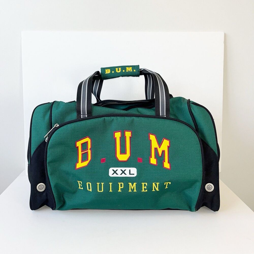 Vintage 90's Bum Equipment XXL Duffle Gym Travel Bag Embroidered B.U.M. Green